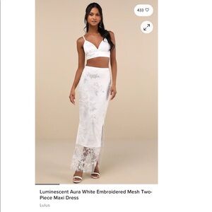 Luminescent Aura White Embroidered Mesh Two-Piece